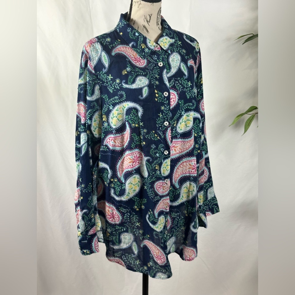 Talbots Button Down Shirt - Navy and Mint - Picture 10 of 12